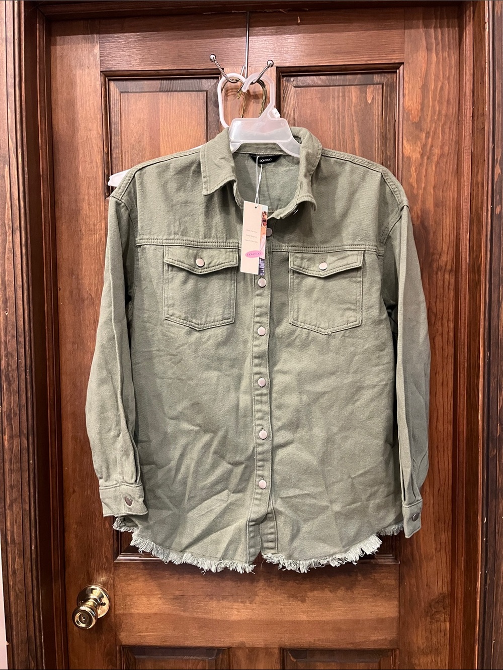 Women’s Olive Green Bomber Shirt Jacket - size large NWT